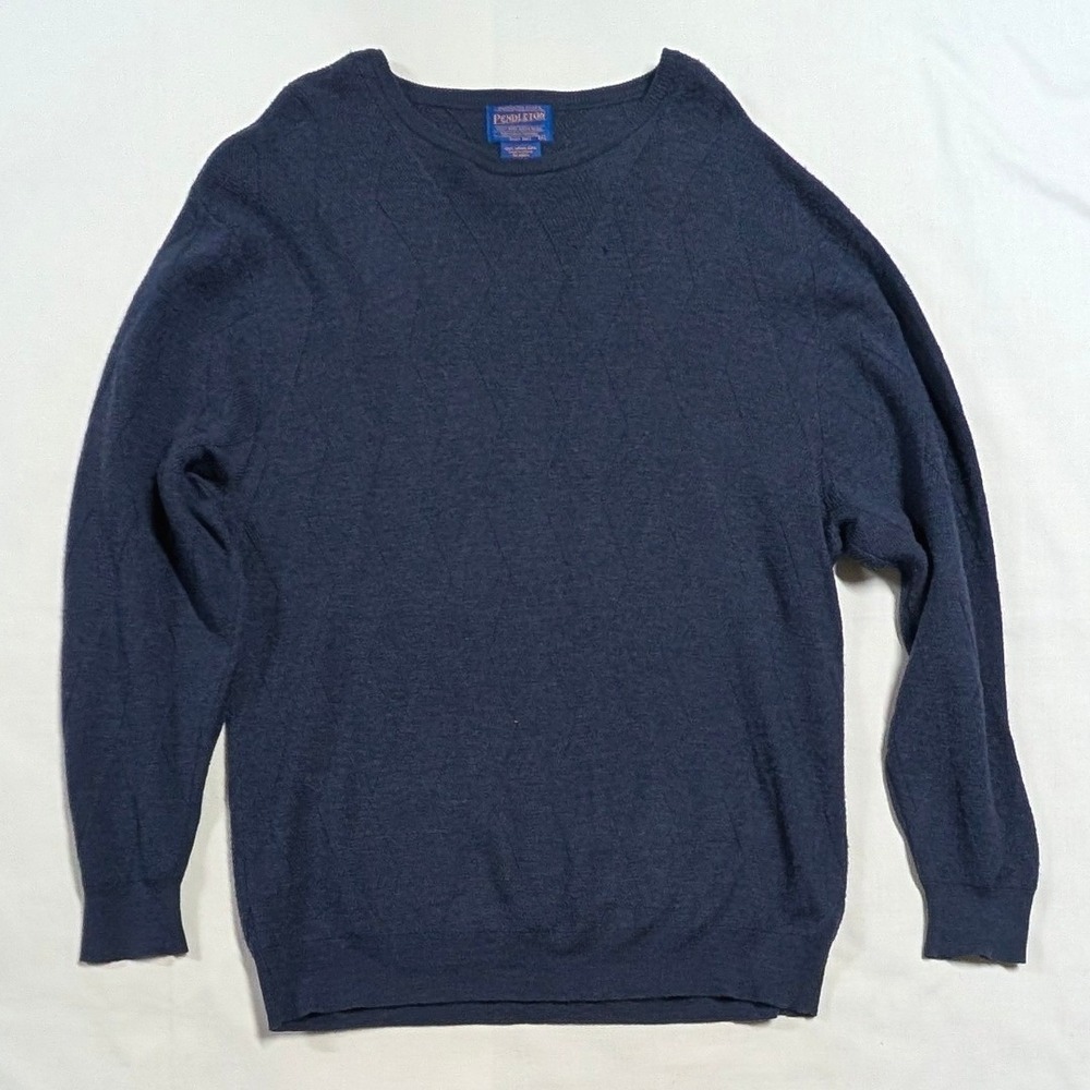 Pendleton Mens XL Navy Blue 100% Merino Wool Textured Crew Neck Sweater